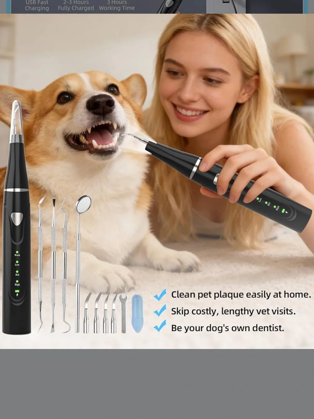 Dog Dental Cleaner Kit Electric Plaque Remover - Black